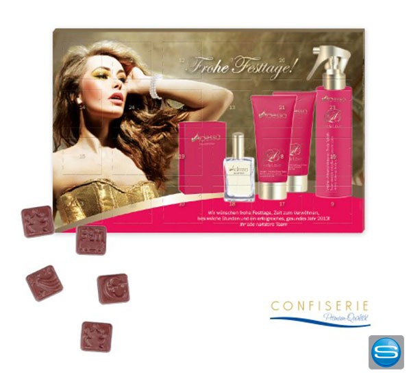 Tisch Adventskalender mit Schokolade als Werbegeschenk