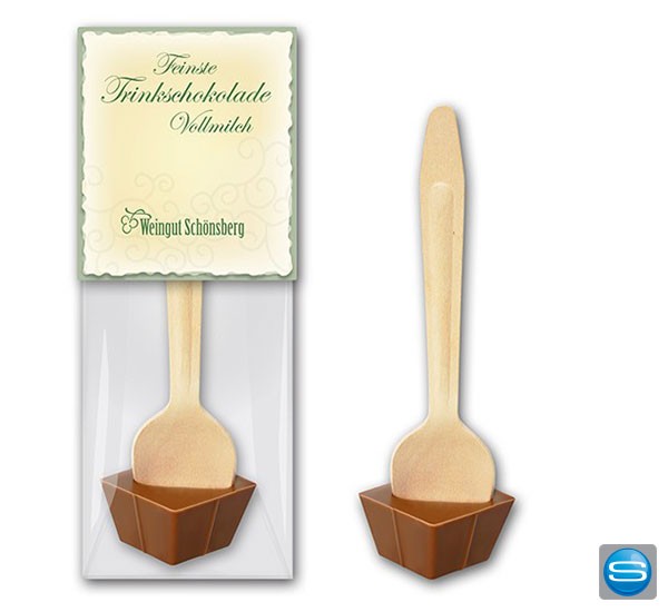 Vollmilch Trinkschokolade am Stiel als Werbeartikel