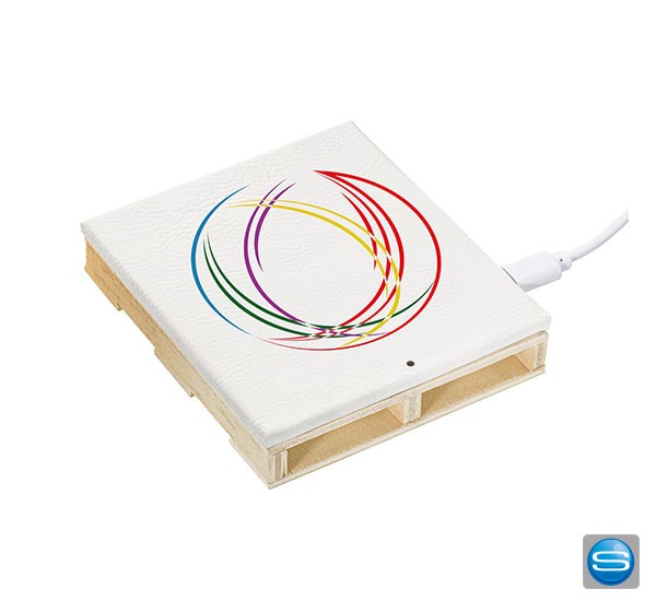 Wireless Charger im witzigen Palettendesign mit Logodruck