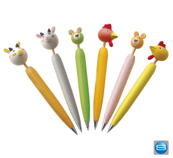 Bunte Kugelschreiber mit Tierköpfen mit Ihrem Logo bedrucken