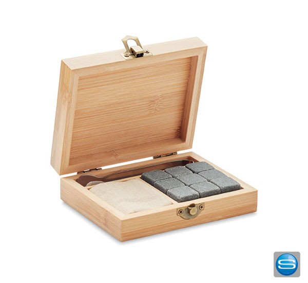 Eiswürfel in Bambusbox als Werbemittel mit eigenem Logo