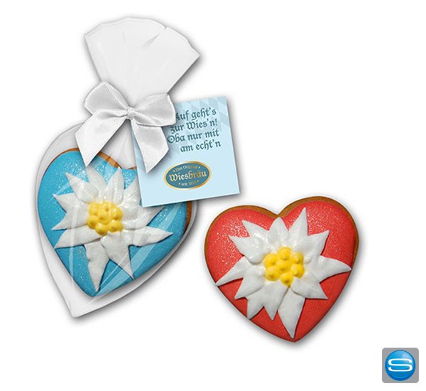 Edelweiß Herzchen aus Lebkuchen mit Ihrem Logo