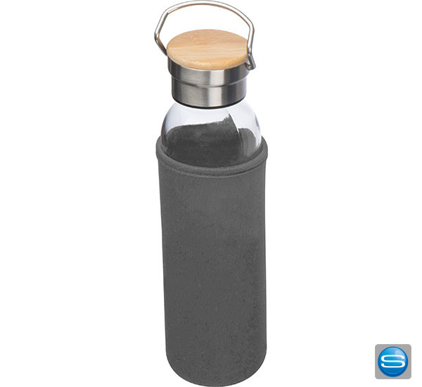 Veredelbare Trinkflasche aus Glas mit Neoprenüberzug in verschiedenen Farben