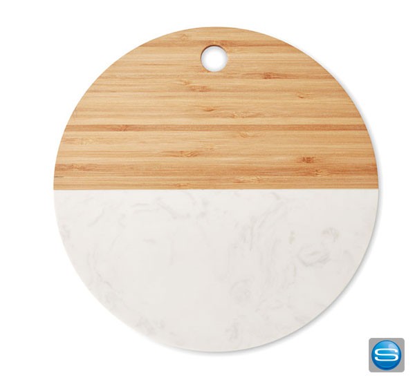 Servierplatte aus Marmor und Bambus als Werbegeschenk individuell gravieren