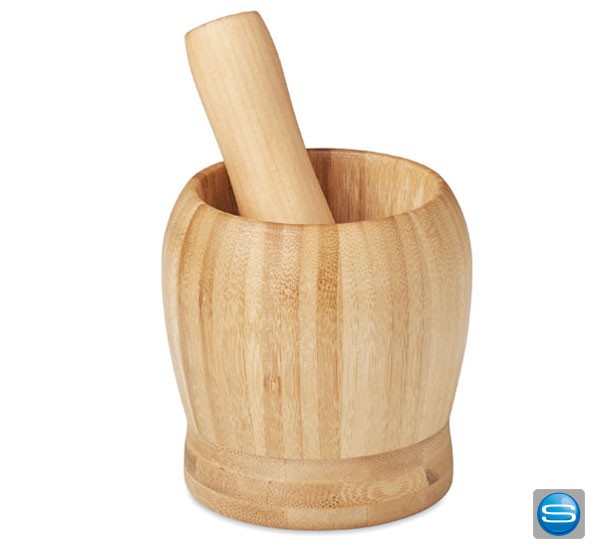 Mörser mit Stößel aus Bambus mit Logo bedrucken