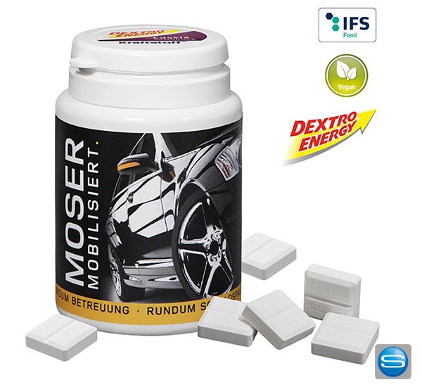 Mini Dextro Energy in einer Promo-Box als Werbeträger