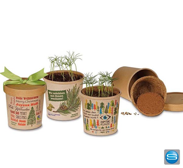 Baumsaaten im bedruckbaren Becher