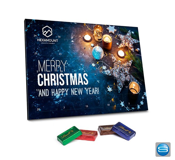 Individuell bedruckbarer Tischkalender mit Lindt Schokotäfelchen