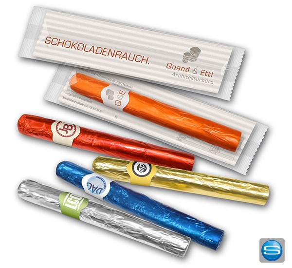 Schokoladenzigarre als Werbeartikel mit Logo bedrucken