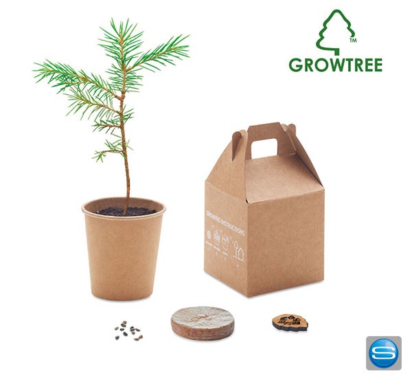 Pflanztopf inkl. Torscheibe und Kiefernsamen als Give Away mit eigenem Werbedruck