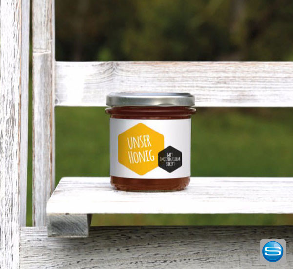 Schraubglas mit deutschem Blütenhonig mit Ihrem Logo bedrucken