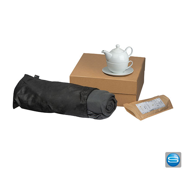 Tee Geschenkset groß mit Fleecedecke als Werbegeschenk
