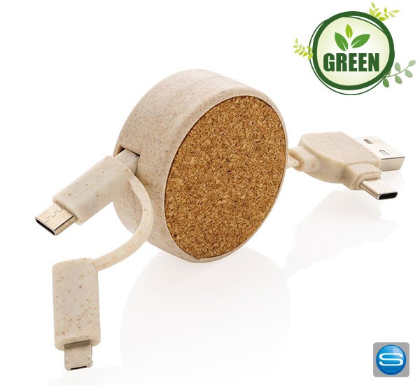 6in1 Ladekabel aus Kork und Weizen individuell gravieren