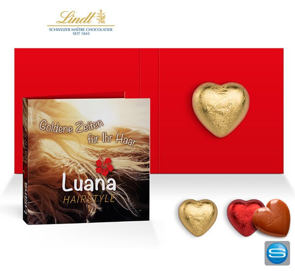 Kleines Lindt-Herz in bedruckbarer Klappkarte