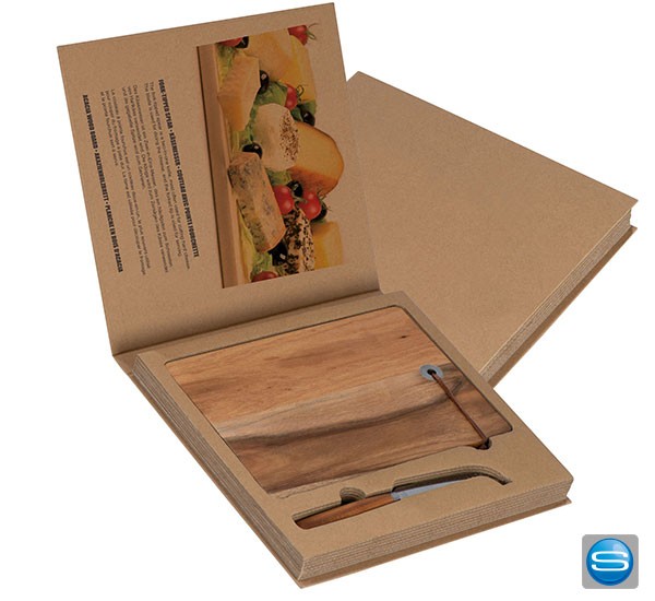 Holzbrett mit Käsemesser als Werbegechenk für Ihre Kunden