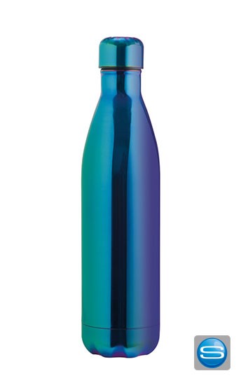 Trinkflasche in Regenbogenfarben mit Logo graviert