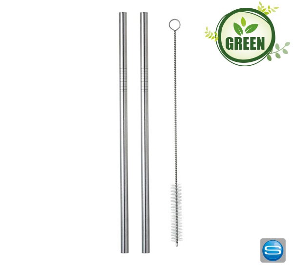 Strohhalm Set aus Edelstahl mit Bürste als Werbegeschenk