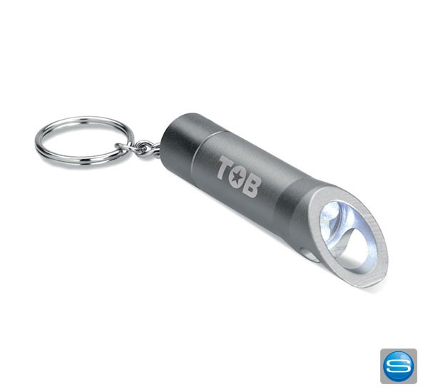Schlüsselanhänger mit Flaschenöffner und Taschenlampe als Werbegeschenk