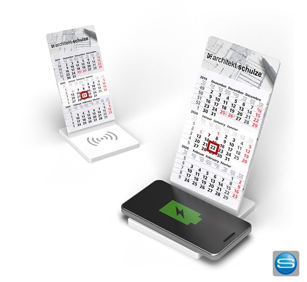 Kalender mit Wireless Charger als Give Away mit Logo bedrucken