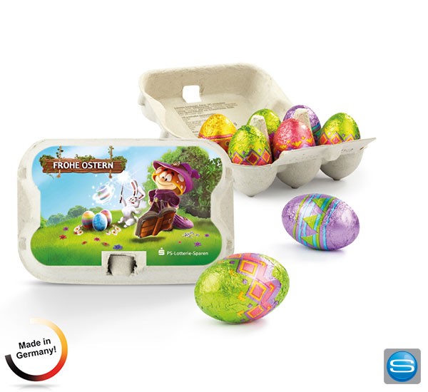 Oster Sixpack - Eierkarton mit Schokoeiern als Präsent zu Ostern