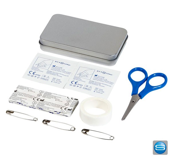 Erste-Hilfe-Set in Blechdose mit Werbeanbringung