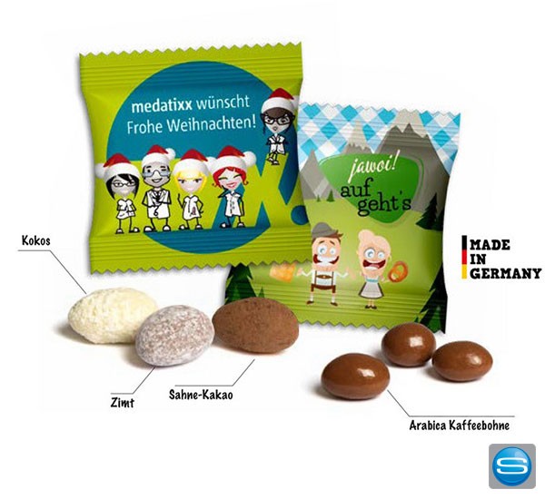 Mandeln oder Kaffeebohne einzeln im Werbetütchen