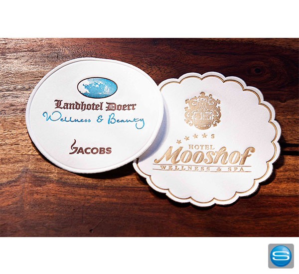 Untersetzer aus Papier mit Logo bedruckt
