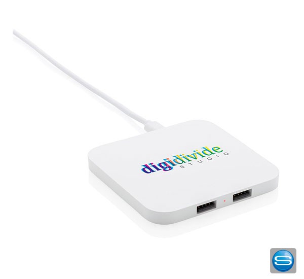 Wireless Charger 10W mit USB Ports als Werbemittel mit Logo bedruckt