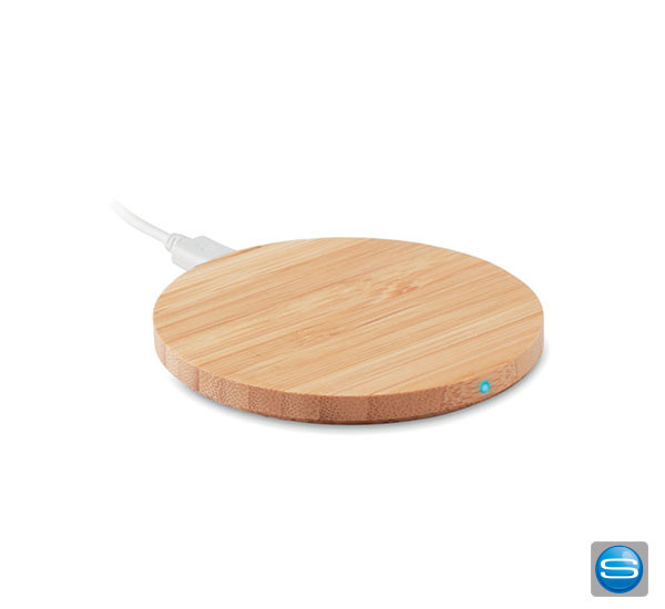 Kabelloses Schnellladegerät im Bambusgehäuse mit Ihrem Logo