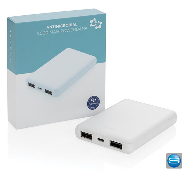 Antimikrobielle 5.000 mAh Powerbank mit Logo bedrucken