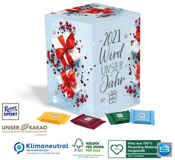 Adventskalender Cube XL mit Ritter Sport Schokolade gefüllt
