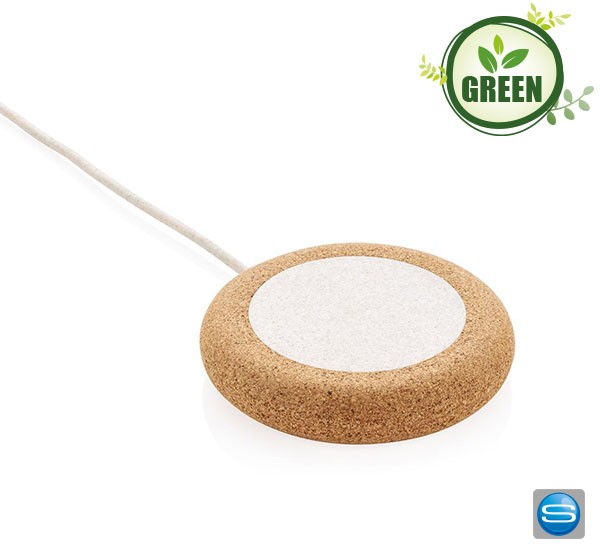 Wireless Charger aus Kork und Weizen mit Ihrem Logo