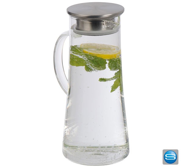 Glaskaraffe mit Edelstahl Verschlussdeckel als Werbeträger für Ihr Logo