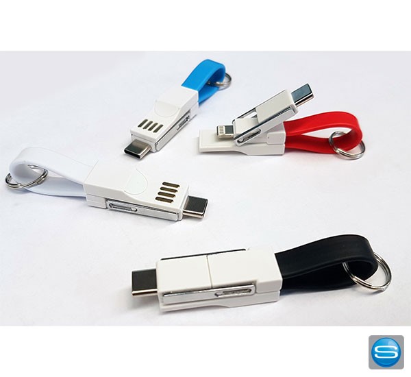 3in1 Ladekabel mit iPhone und USB C Anschluss mit Logo bedrucken