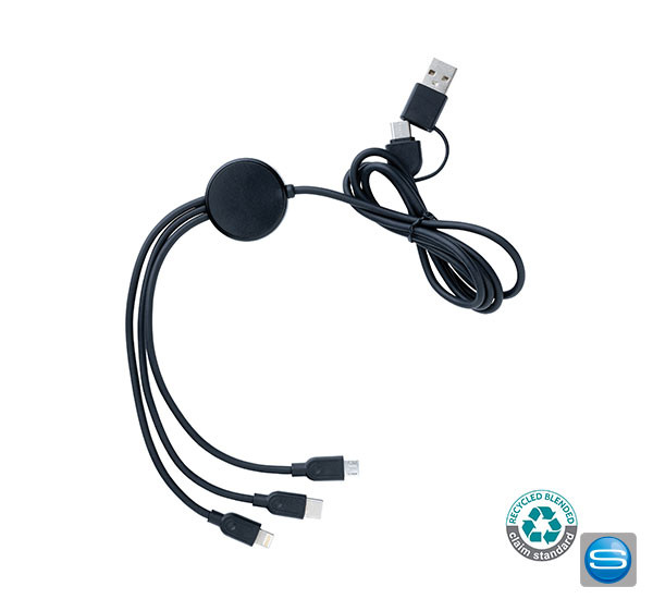 6-in-1-Ladekabel aus Recyclingmaterial mit Logo bedrucken