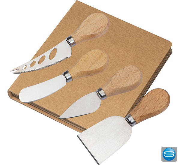 4-tlg. Käsemesserset mit Holzgriffen als Werbegeschenk