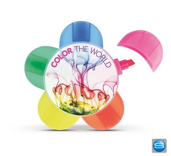 Blumen Textmarker mit 5 Farben als Werbeartikel