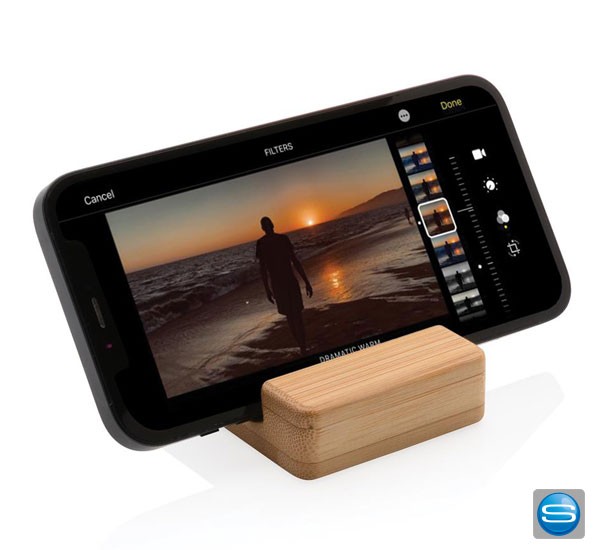 Bambus Smartphone-Halter mit Logo bedrucken lassen