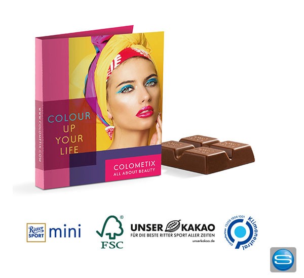 Werbekarte mit Ritter SPORT als Give Away mit Logo bedrucken