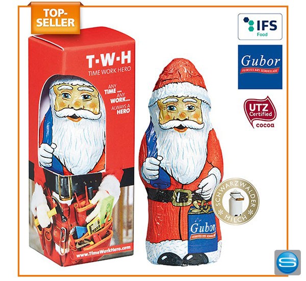 Schoko Nikolaus als Werbegeschenk mit Logo bedrucken