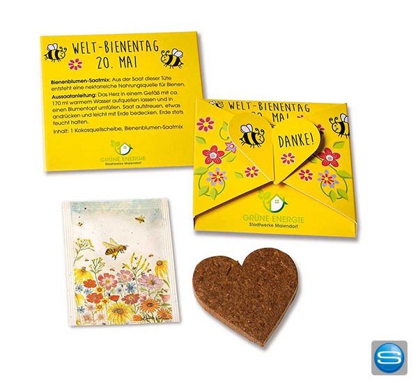 Kokosherzen und Blumensamen als Werbegeschenk