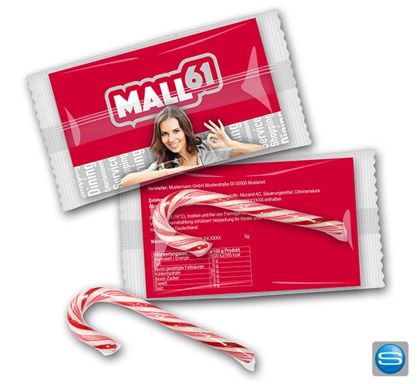 Zuckerstange auf individueller Werbekarte