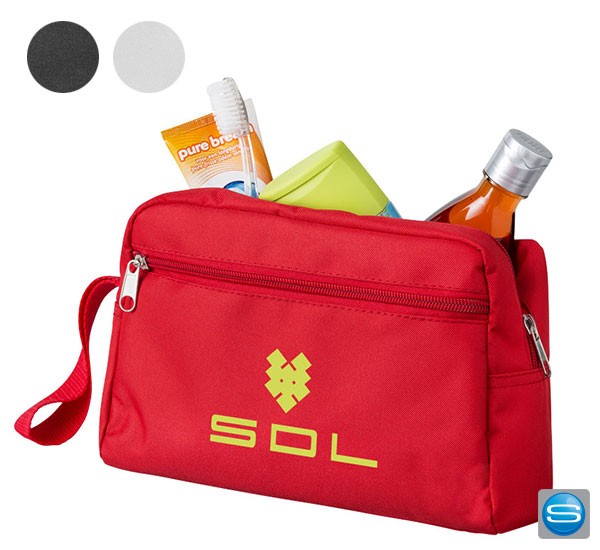 Kulturbeutel mit Riemen als Werbegeschenk bedrucken