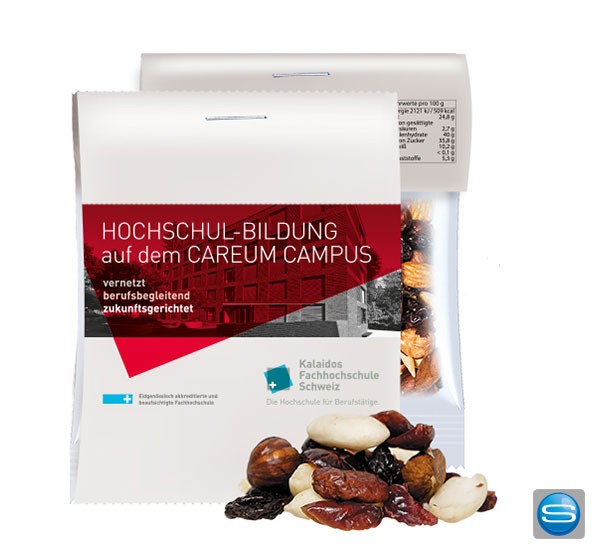 Premium Studentenfutter mit bedruckbarem Werbereiter