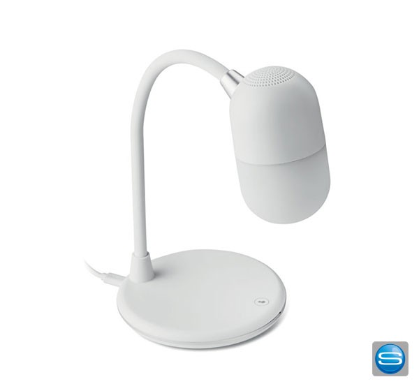 LED Lampe mit induktiver Ladestation und Bluetooth-Lautsprecher als Give Away