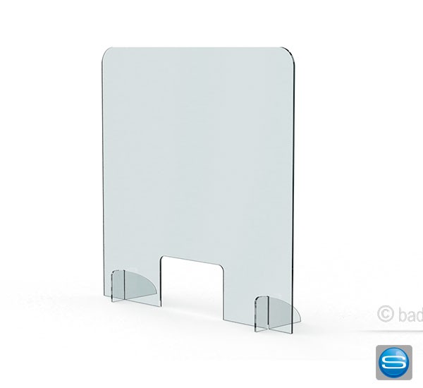 Spuck- und Niesschutz mit Fenster und Aufstellfüßen als Werbeartikel mit Logodruck