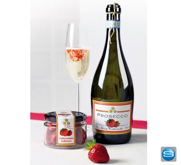 Erdbeertraum Prosecco mit individuellem Logo bedrucken