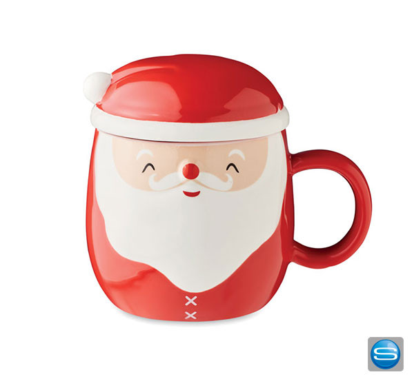Weihnachtsmann Becher mit Deckel als Werbegeschenk