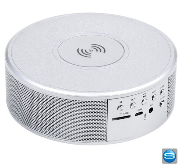 Bluetooth Lautsprecher mit Ladestation und Freisprechanlage als Werbemittel