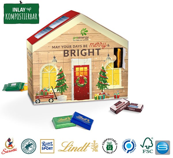 Adventskalender Haus mit Sarotti Schokolade gefüllt
